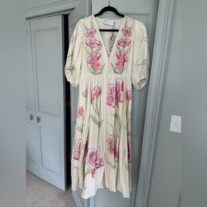 ASOS embroidered floral ankle length linen dress, Size US 8, NWT